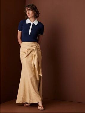 Rosie Assoulin @Target Sz 4 Small Women’s Side Tie Linen Blend Maxi Skirt Khaki